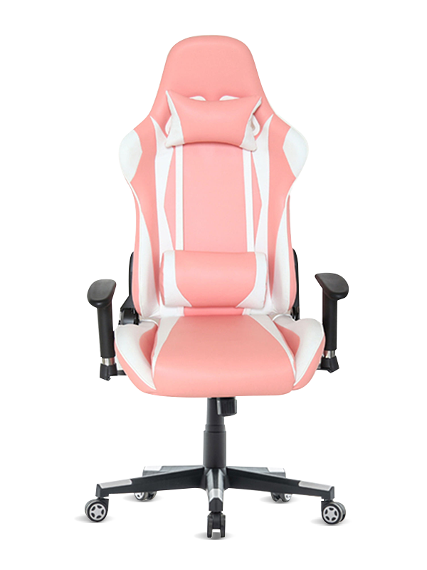 2D ergonomische metalen frame wit roze draaibare gaming-bureaustoel 